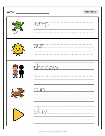 Word tracing worksheet with picture word bank
