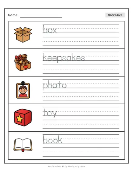 Word tracing worksheet with picture word bank