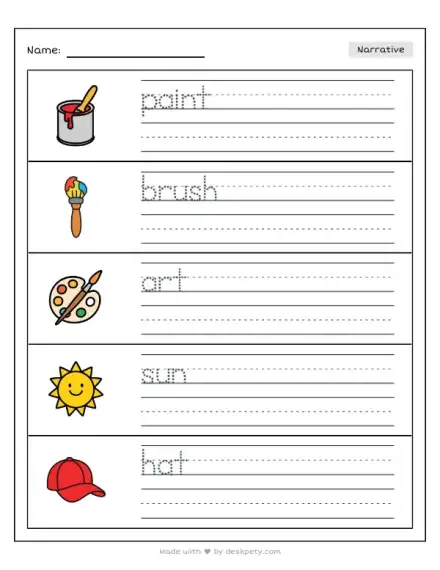 Word tracing worksheet with picture word bank