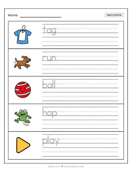 Word tracing worksheet with picture word bank